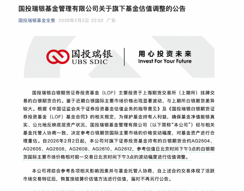 国投瑞银白银LOF估值调整致净值单日跌超31%,公司回应(1) 国投瑞银白银LOF估值调整致净值单日跌超31%,公司回应(1)